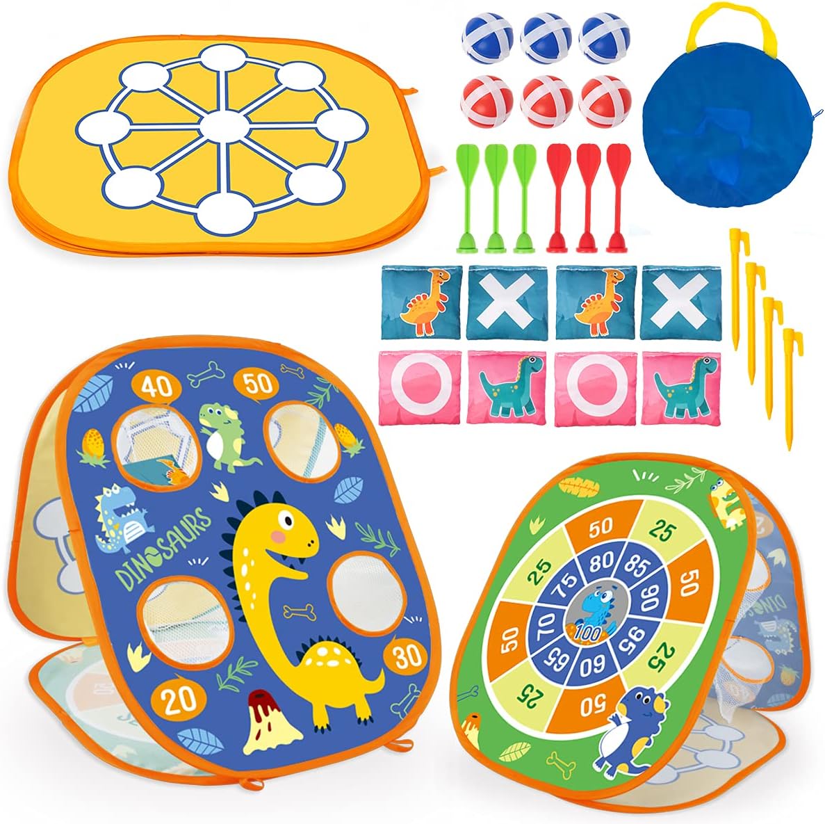 3 in 1 Bean Bag Toss Game Set for Kids, Outside Toys for Kids Toddlers Ages 3-5 4-8 4-7, Collapsible Cornhole and Dart Board with 8 Bean Bags, Birthday Gift for Boys Girls (Navy Blue) : Toys & Games