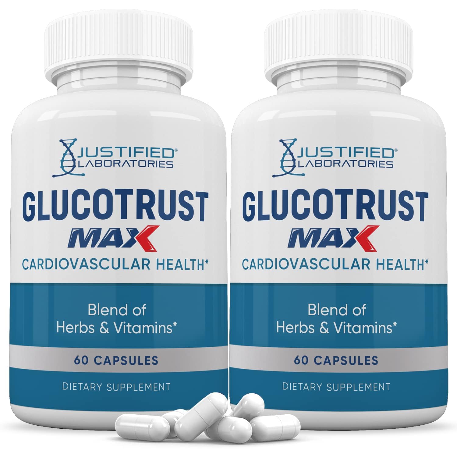 Justified Laboratories (2 Pack Glucotrust Max 1295MG Formula Supplement Pills 120 Capsules