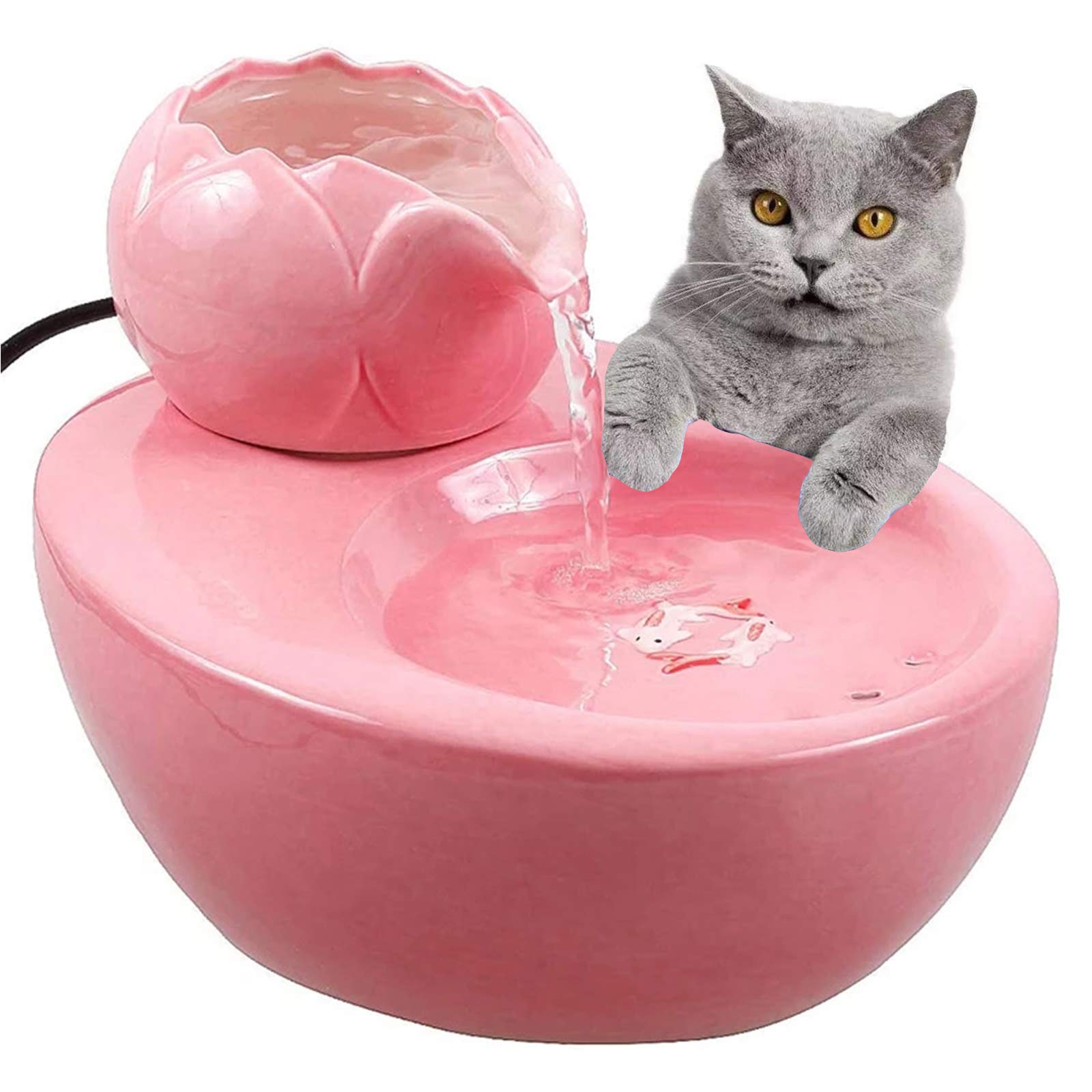 Fontanella per Animali Domestici in Ceramica, Fontana per Cani in Porcellana, Erogatore d'Acqua per Fontana Potabile per Animali Domestici Ultra Silenzioso da 1,3 L con 5 Filtri di Ricambio