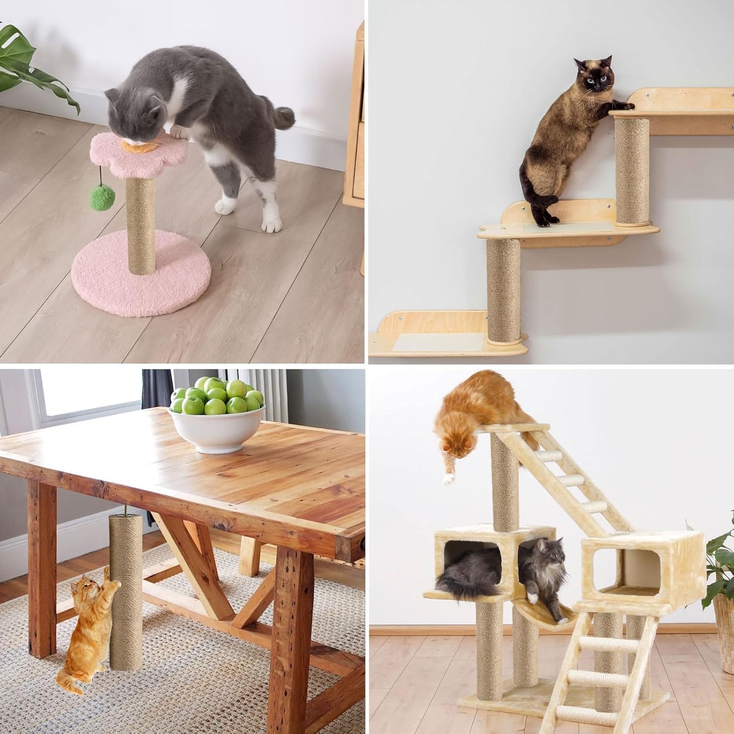 Lot de 4 griffoirs de rechange en toile de jute naturelle avec 8 vis M8 et 1 clé à molette pour l'intérieur, tour chaton (30 x 8,4 cm)
