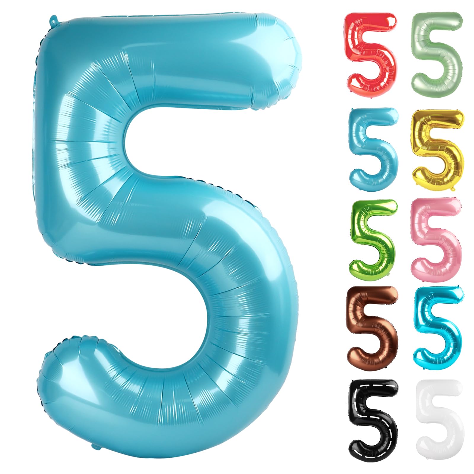 Pearlescent Blue Number 5 Balloon 40 Inch, 5 Balloon Number, 5th Birthday Decorations, Pearlescent Blue Party Supplies for Boys Girls
