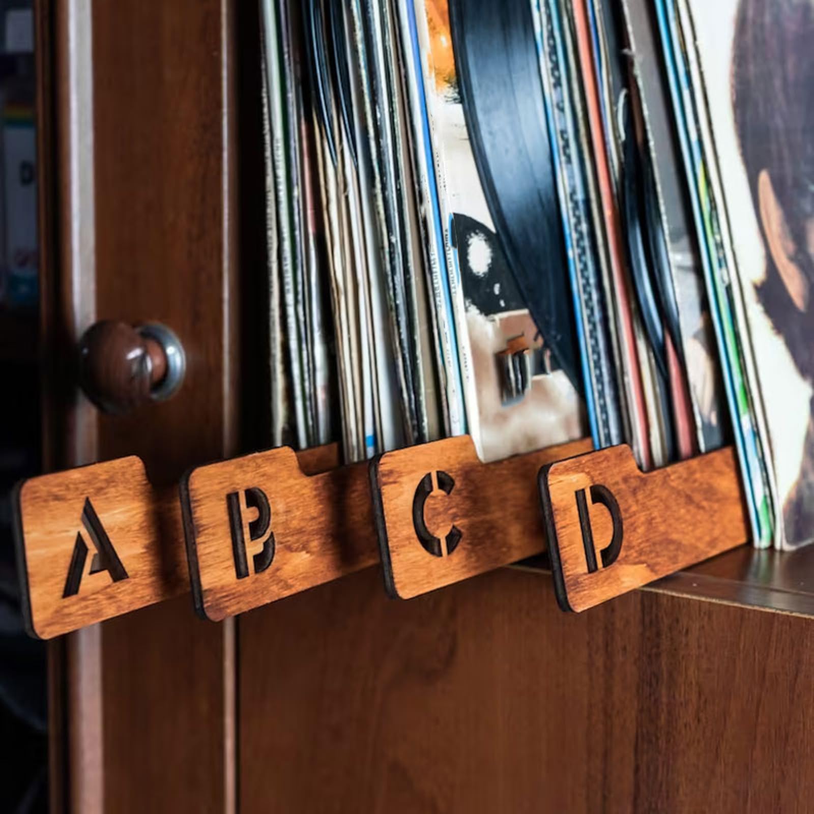 Divisores alfabéticos de discos de vinilo AZ Separadores de pestañas de categoría de madera Organizadores alfabéticos for CD, álbumes, libros, varios tamaños de registros Almacenamiento en estantes fo
