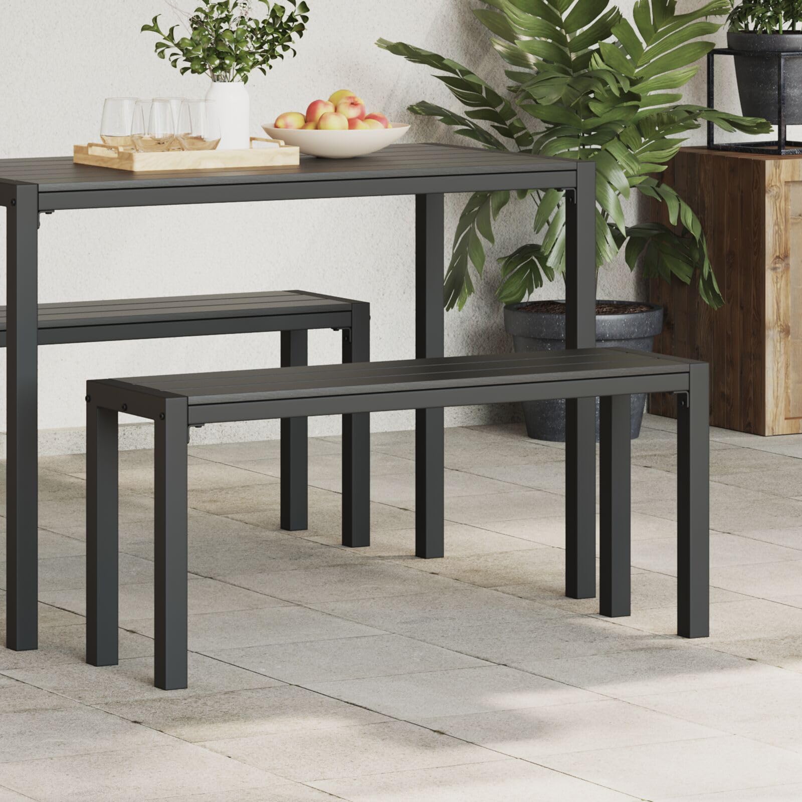 vidaXL Banco de jardín Negro 100 x 28 x 45cm Acero, Banco metálico Rectangular para jardín y terraza, mobiliario Exterior Moderno y Duradero, decoración Funcional para Patio