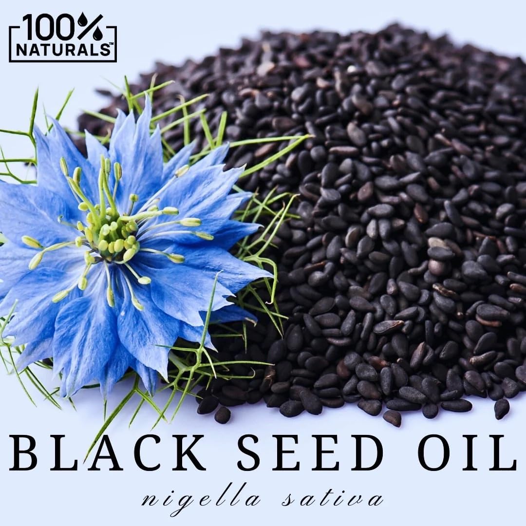 100% Naturals, Pure Virgin Organic Black Seed Oil (8oz Glass Premium Bottle) - Cold-Pressed Nigella Sativa Oil with Natural Antioxidants, High in Thymoquinone, Chemical-Free, Kosher, Non-GMO