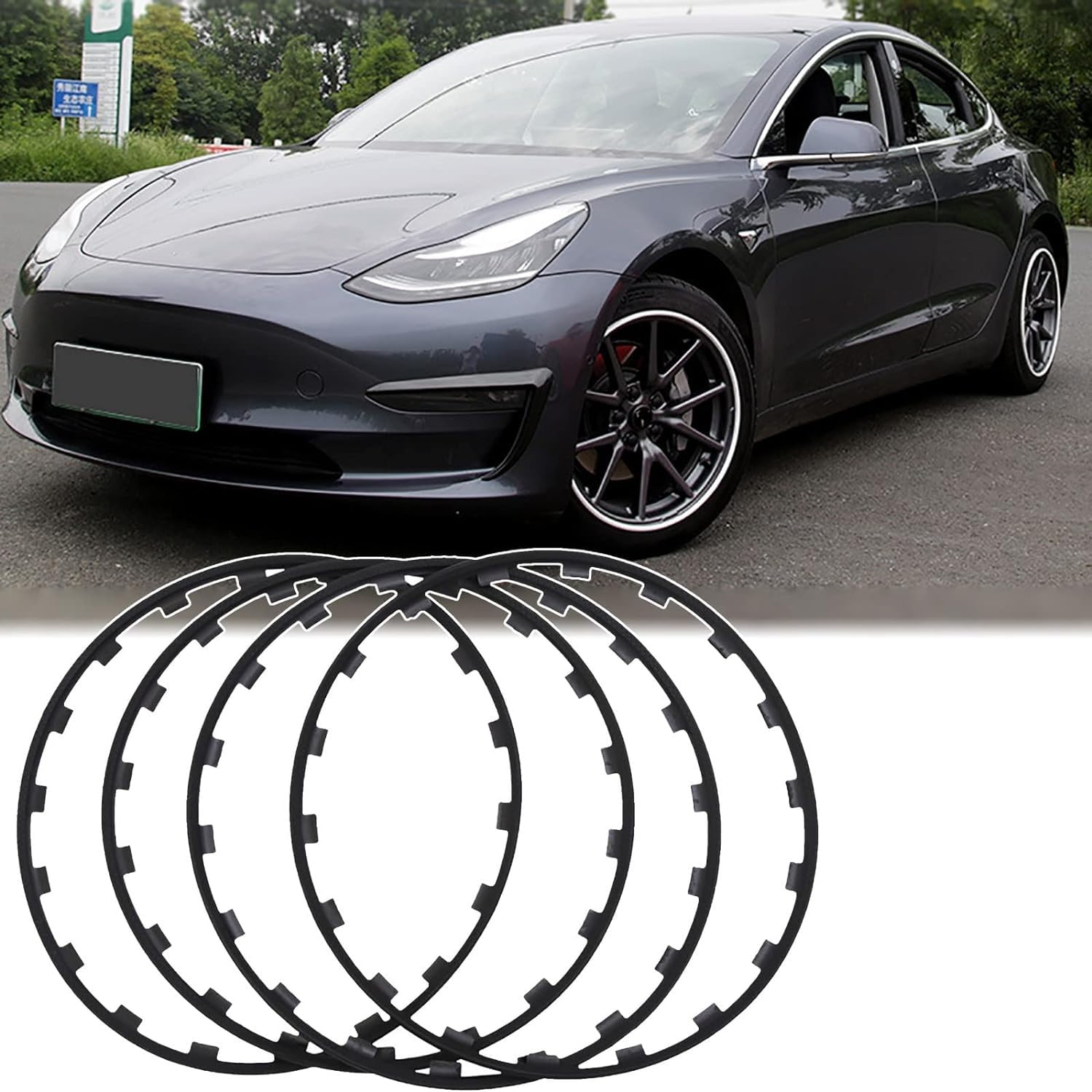 LeaHy 22'' Car Rim Protector, Wheel Car Hub Protector Ring for Tesla, Anti Scratch Anti Scratch Car Retrofit Trim Kit(Color:Black,Size:22in)