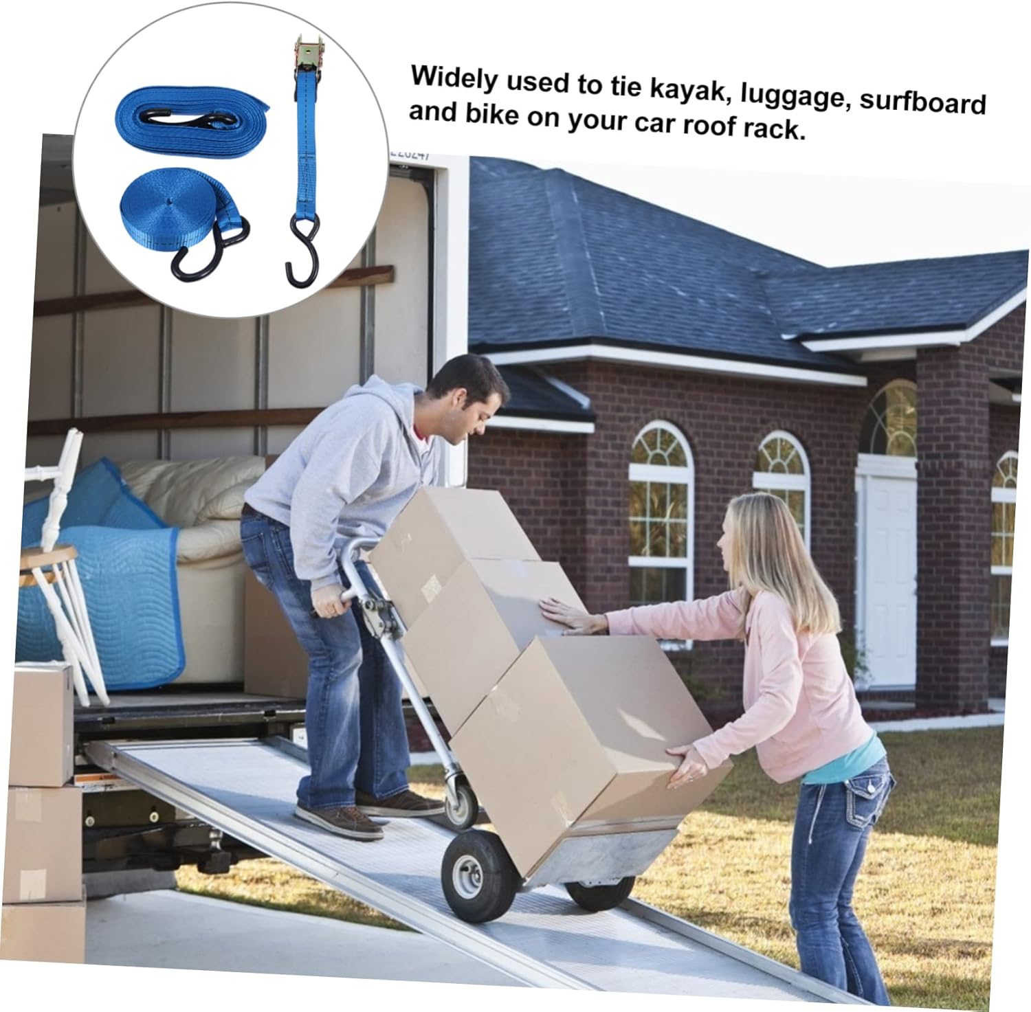 DOITOOL 1set Ratchet Tie Down Straps for Securing Cargo Double Hooks Heavy Duty Tiedowns for Truck and Trailer Use