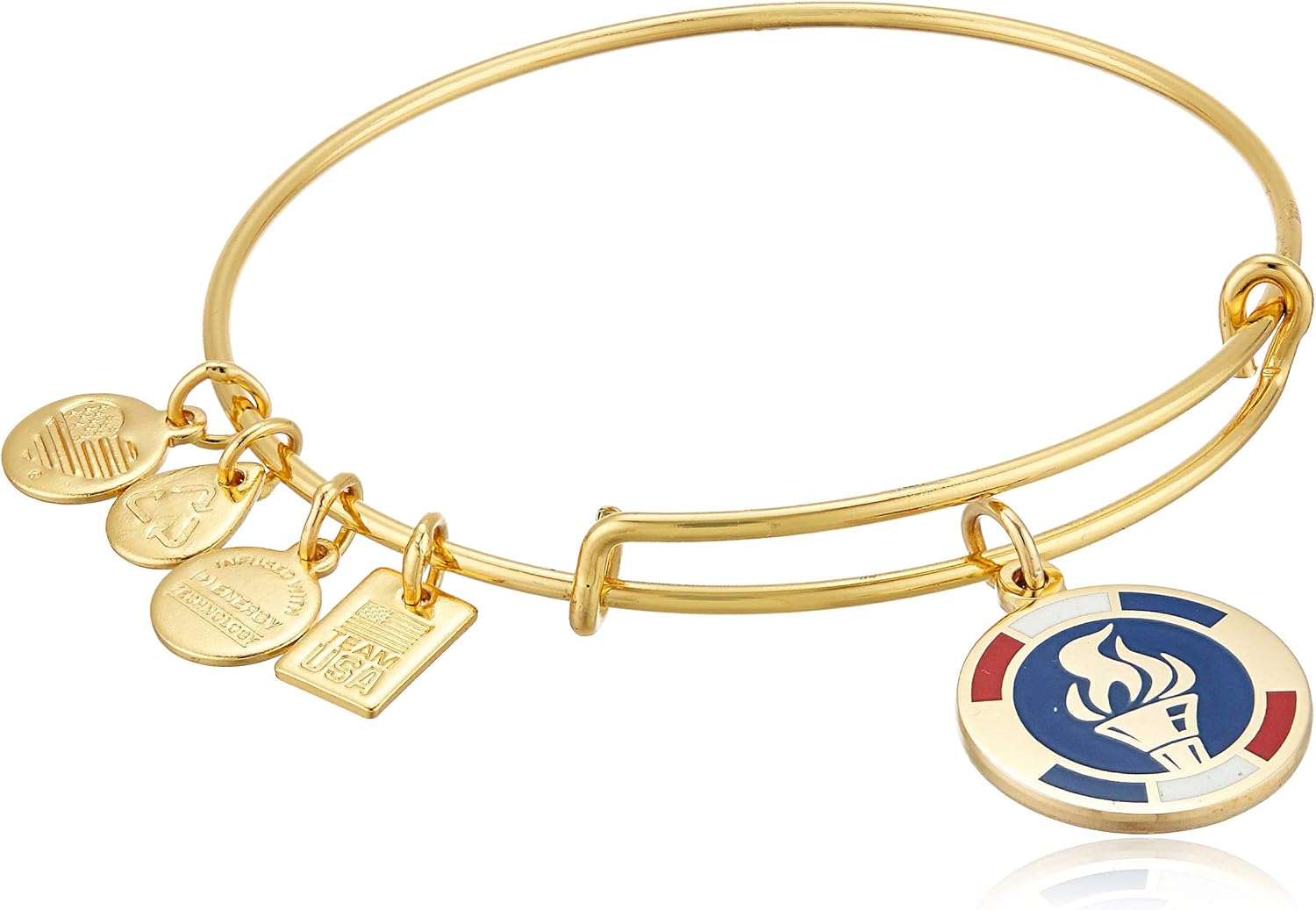 Alex and Ani Team USA Flame Epoxy Expandable Wire Bangle Shiny Gold Finish One Size