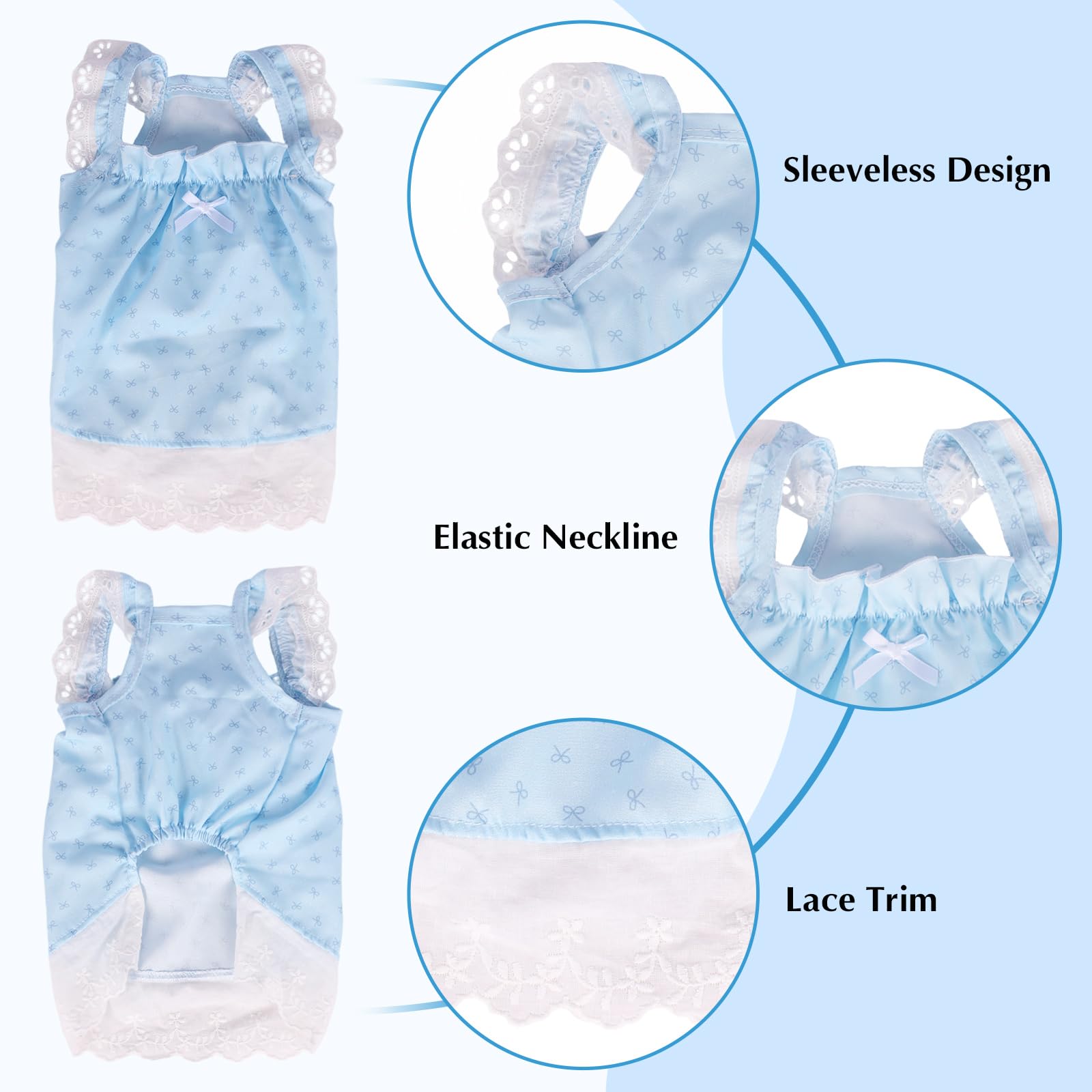 Lot de 2 Robes pour Chien, vêtements d'été à imprimé Floral de Taille XS, Chemises à Volants pour Petits Chiens, Bleu et Rose (Bleu, Taille M (2,5 à 4 kg)