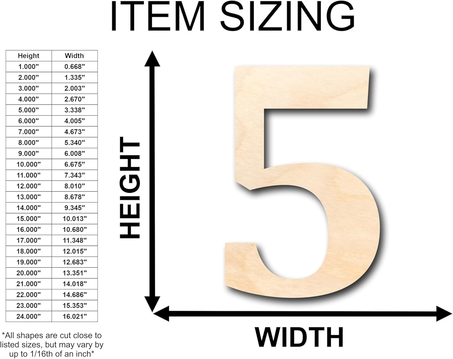 Unfinished Wood Cambria Number 5 Shape Craft up to 46" DIY 18" / 3/4"