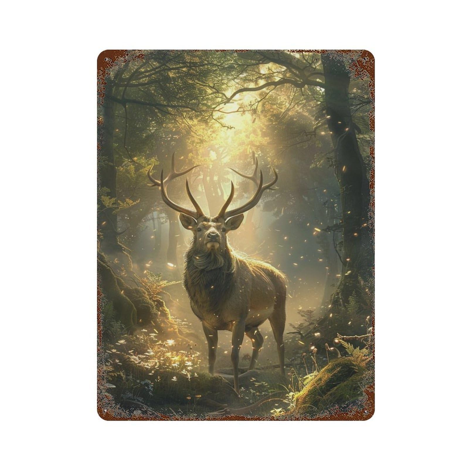 Enchanted Forest Deer Scene Vintage Rust Metal Sign 15.7"x11.8", for Basement, Hobby Room And Garage Decor, Farmhouse Wall Decor