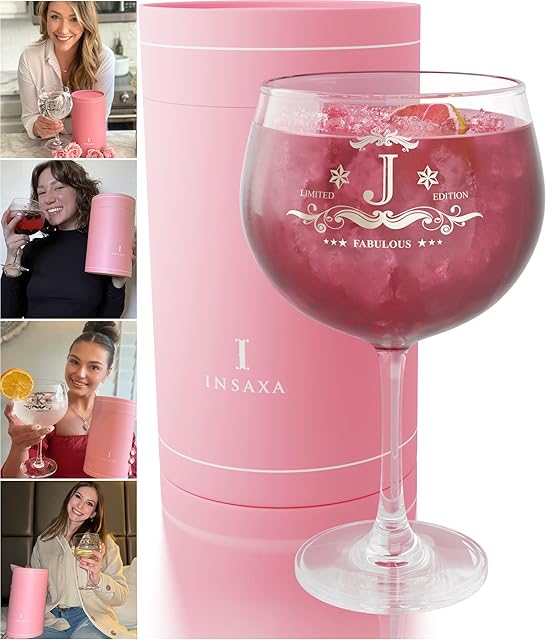 Personalised Gifts for Women - Large Gin Balloon Glass (730ML) - Your Choice of Initial (J)