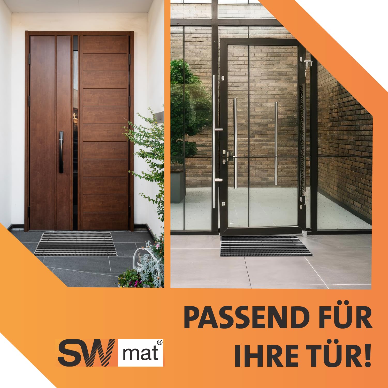 Eingangsmatte für Innen & Außen mit Bürste & Rips I Alu Türmatte in Fliesen I Einbau Fußmatte im Boden versenkt mit Rahmen Anthrazit 60 x 40 cm