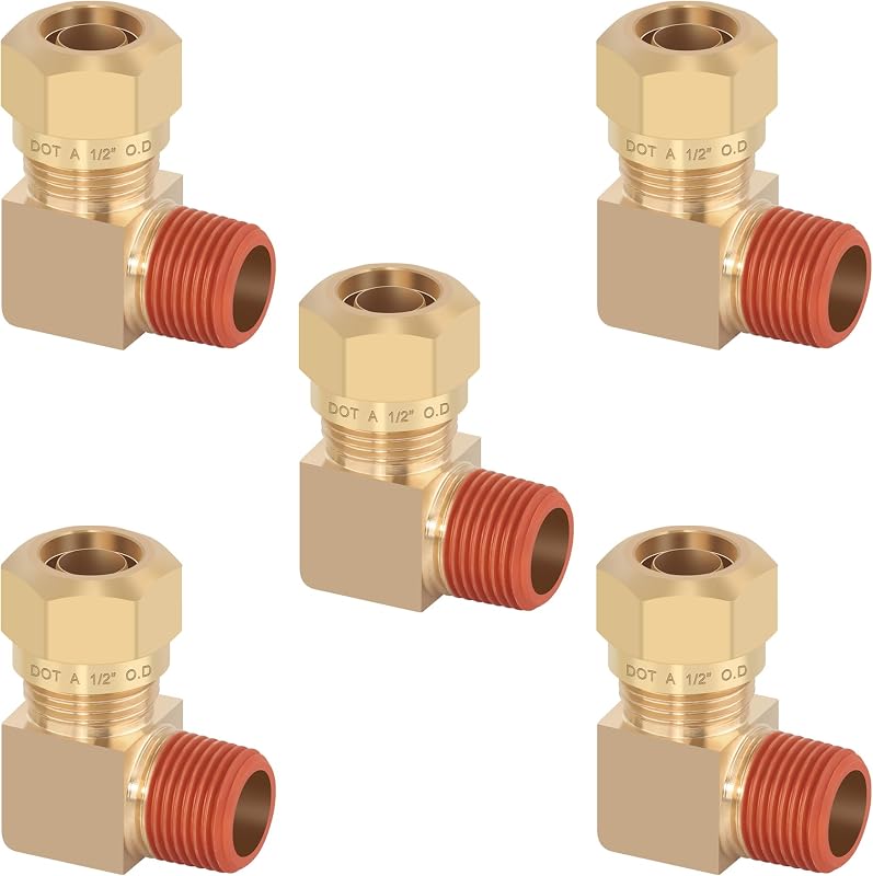 Conexão cotovelo de latão HASAOMOI 90° para tubo de 1,27 cm x rosca 3/8" NPT – Kit com 5 unidades