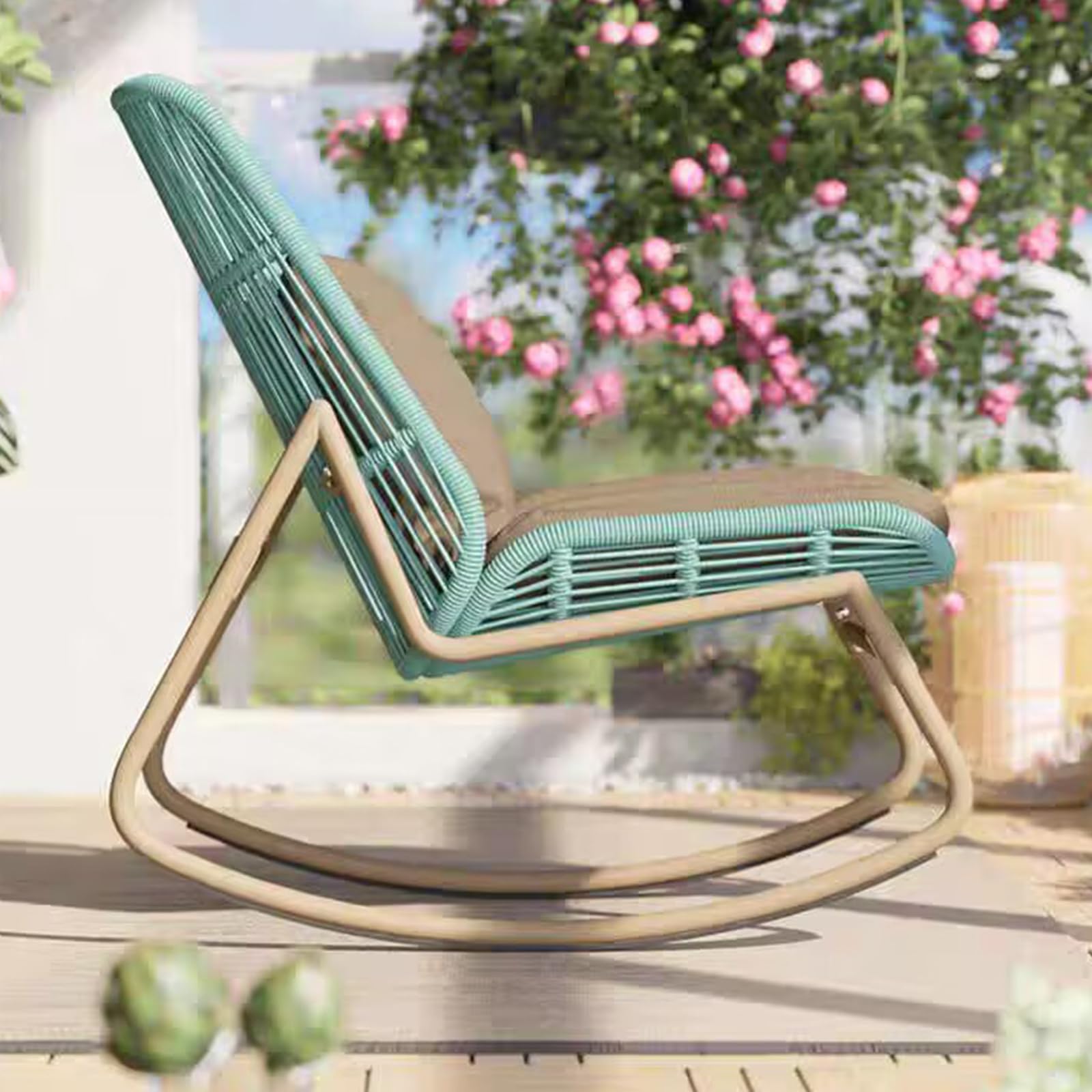 Poltrona Imbottita per Allattamento, per cameretta dei Bambini, Moderna Struttura in Metallo Intrecciata a canne per cameretta dei Bambini, Soggiorno, Patio, Cortile, Balcone