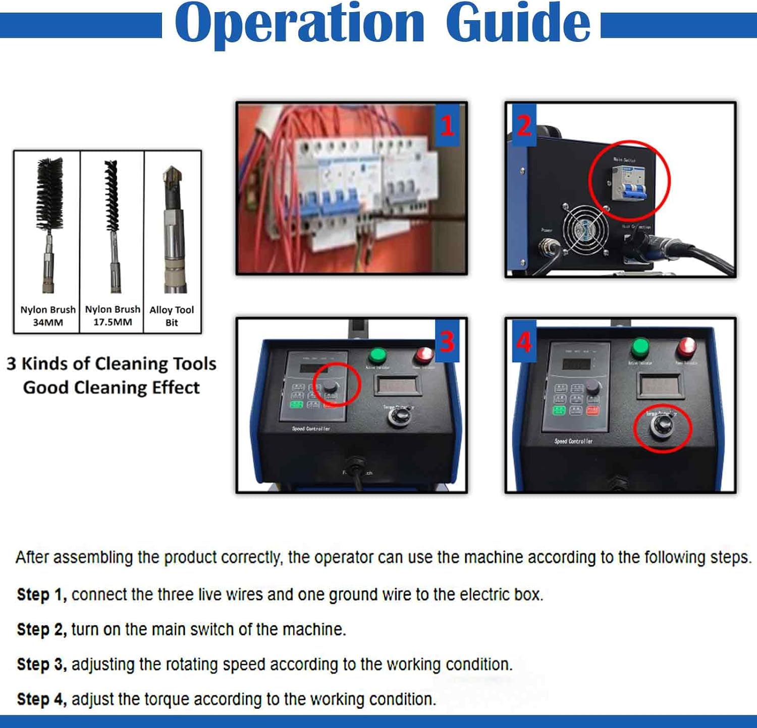 1500W Industrial Boiler Tube Cleaner, Heat Exchanger & Evaporator Cleaning Machine with 26ft Flexible Shaft & Brushes, for 0.47-1.42 Inch (12-36mm) Pipes, 110V/220V
