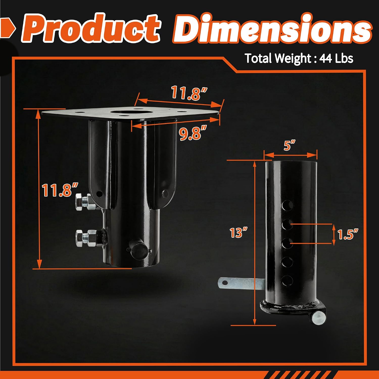Fifth Wheel to Gooseneck Adapter, Adjustable Height 13''-19'', Bolt-On to Standard Kingpin Box, 20000 lbs GTW 4000 lbs VTW, Fits Standard 5th Wheel Camper, Includes Safety Chain, with a Pin Lock
