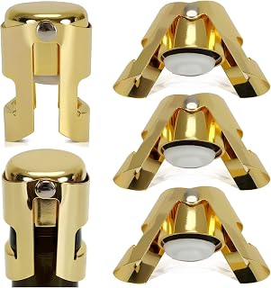 Yopay 5 Pieces Champagne Stoppers, Stainless Steel Wine Bottle Saver Plug, Air Tight Champagne Cork Sealer for Cava, Prosecco and Sparkling Wine, Leak Proof, Gold