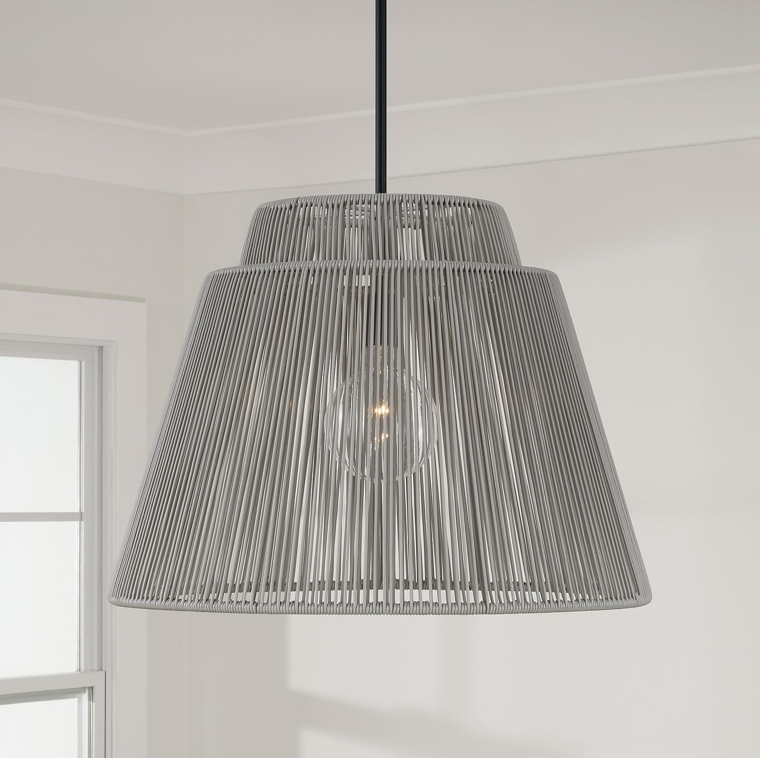 Capital Lighting 956311EK Jasper Indoor/Outdoor Hand-Wrapped Resin Pendant, 1-Light 100 Watt, 17" H x 23" W, Grey and Black