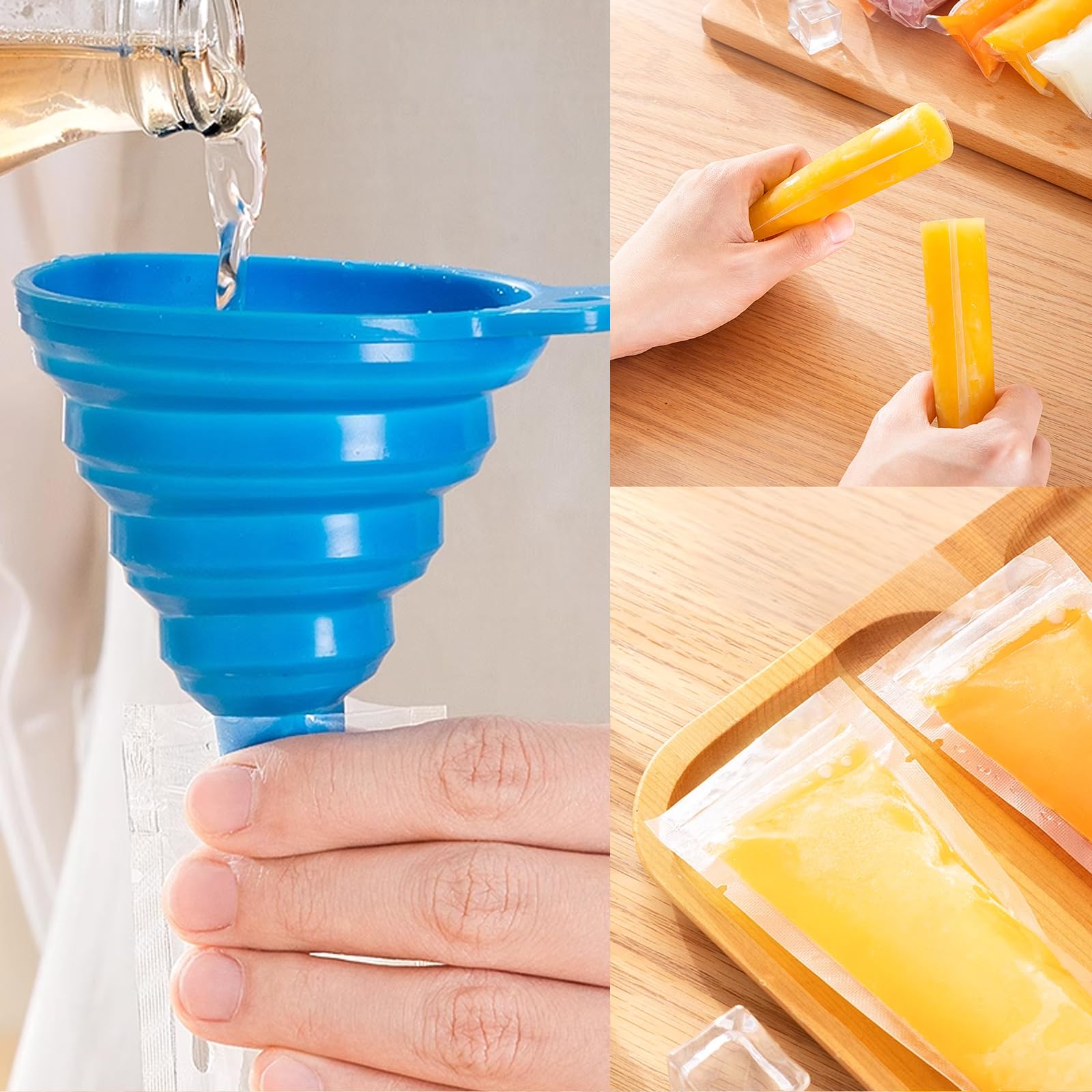 100 Pezzi Sacchetti Per Ghiaccioli Riutilizzabili Con Imbuto E Cannucce – BPA Free, In Materiale Alimentare, Per Yogurt, Succhi E Rock Candy, Ideali Per Feste - 3