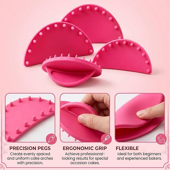 CZFDHP Cake Decorating Tools, Cake Arch Guide Tool 4-Piece Set, Create Uniform Cake Arches and Professional Piping, Cake Stencils Decorating Kit, Rose Pink 2 Large 2 Small Cake Portion Marker Tool