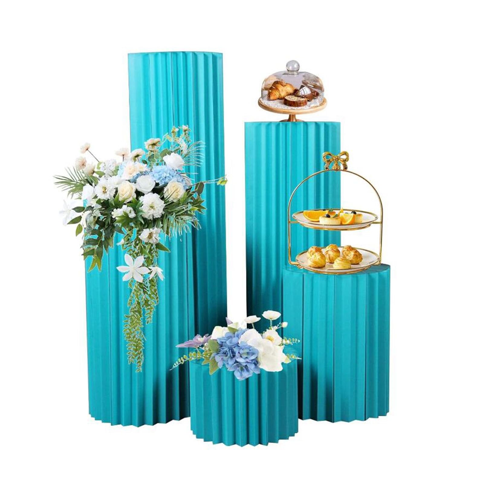nxjaSDH Foldable paper column display stand, Round Cylinder Display Pedestals Stands Party, Foldable Cardboard Paper Columns Wedding(Blu)