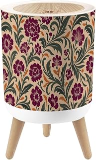 Bathroom Trash Can with Lid Ikat Flower Paisley Embroidery Abstract Floral Motifs Embroidery Garbage Bin Waste Basket for Kitchen Office Bedroom Decoration Diaper Pail 1.8 Gallon