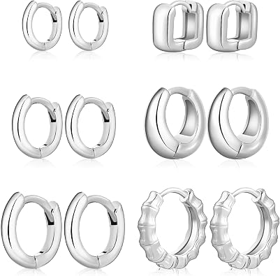 Wgoud Small Gold Hoop Earrings Set for Women, 6 Pairs 14K Gold Plated Hypoallergenic Lightweight Huggie Hoops Earrings, Trendy Cartilage Cubic Zirconia Earrings for Women Gifts.