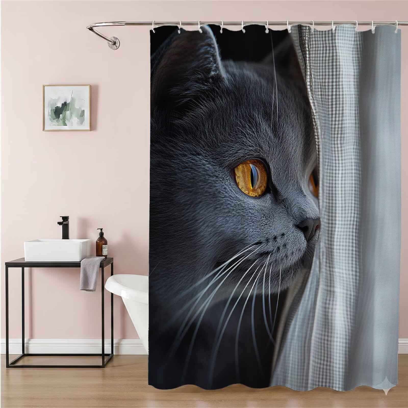 Rideau douche 90x180 imperméable en tissu polyester lavable avec crochets