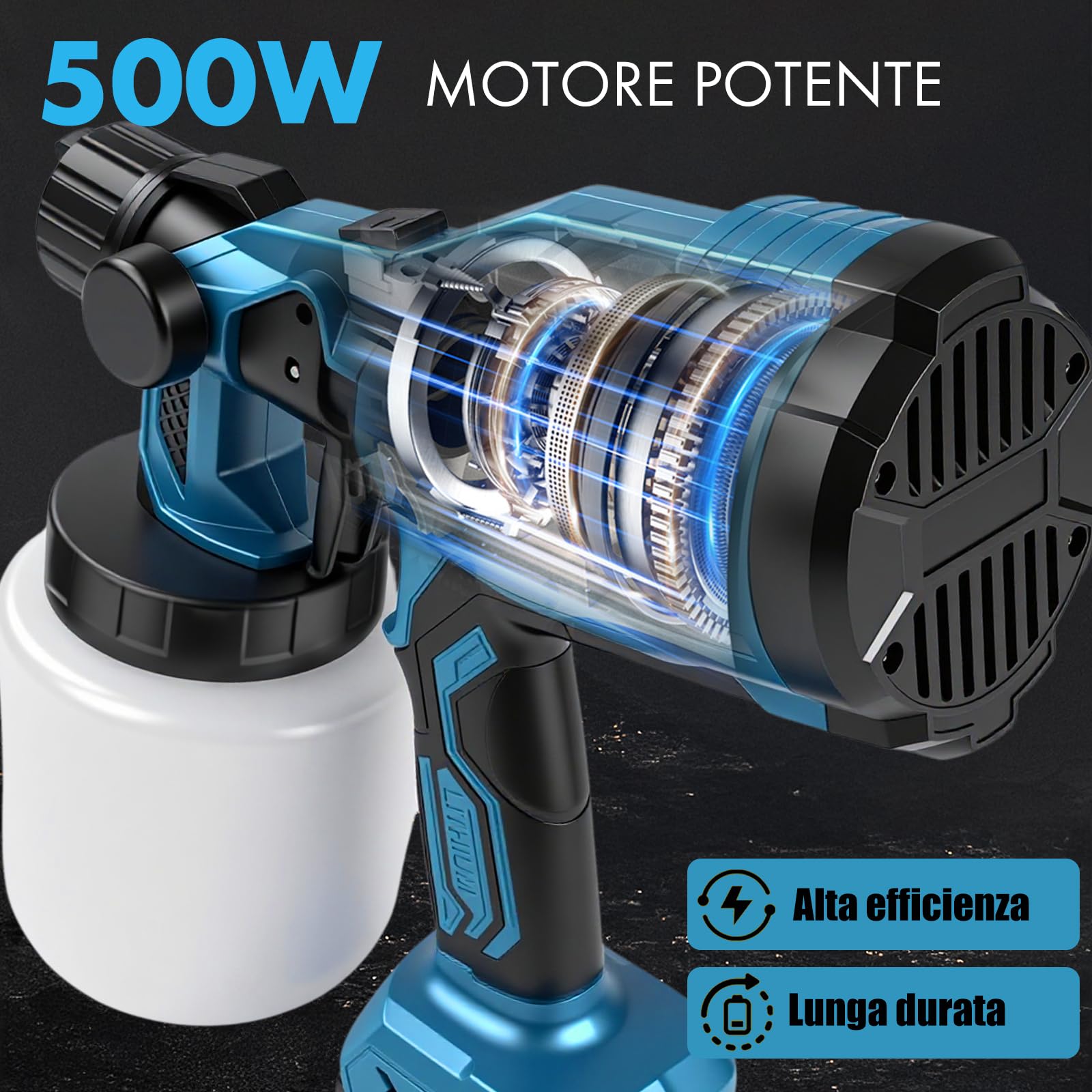Pistola A Spruzzo Per Verniciare A Batteria, 500W Pistola Per Verniciare Elettrica Spruzzatore Vernice Con 3 Ugelli 3 Modalità, Flusso Regolabile HVLP Pistola Per Verniciatura Per Muri, Mobilia, Auto