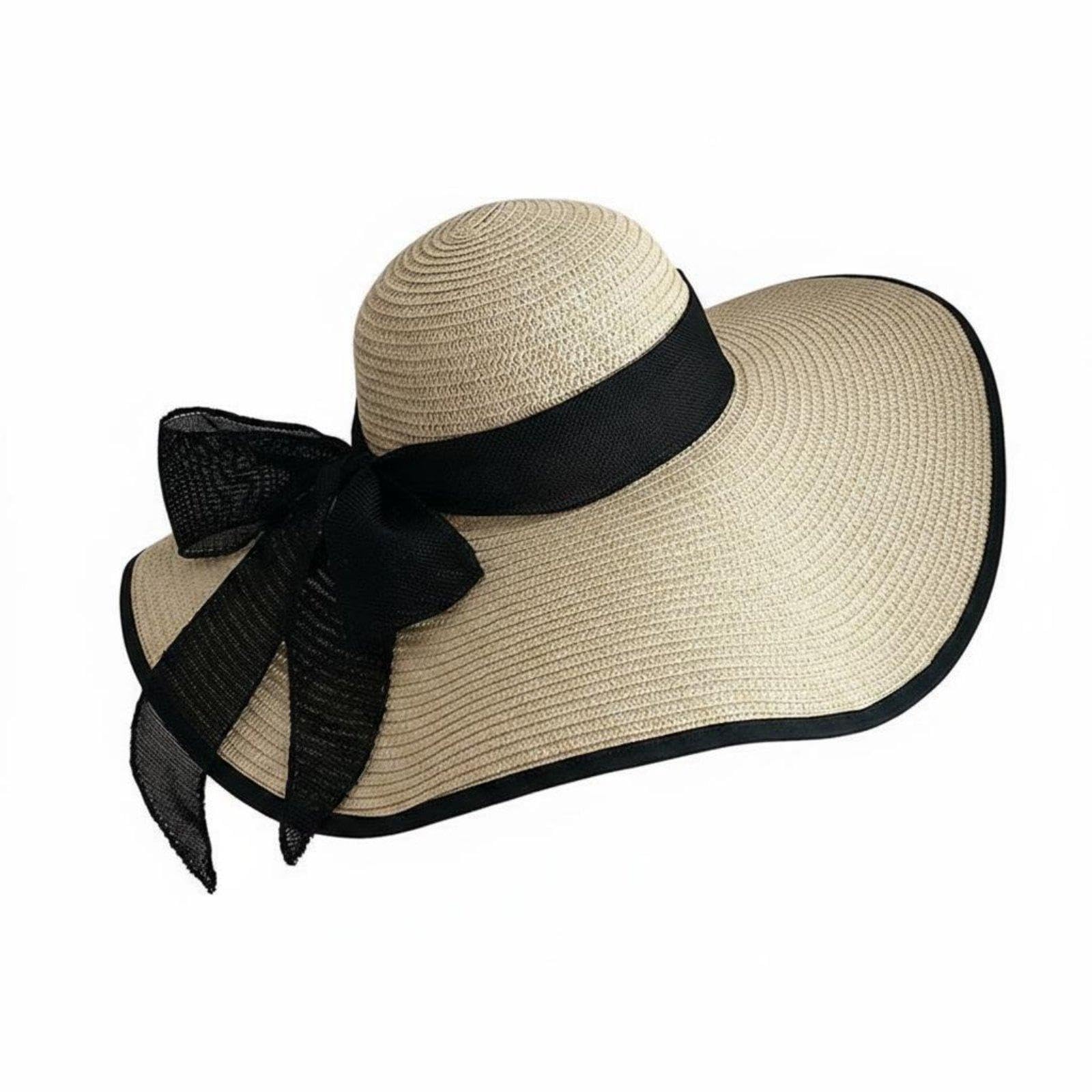 Large Brim Beach Hat Protection Wide Brim Straw Hat Breathable for Outdoor, Vacation Beige Black Edge-image-17