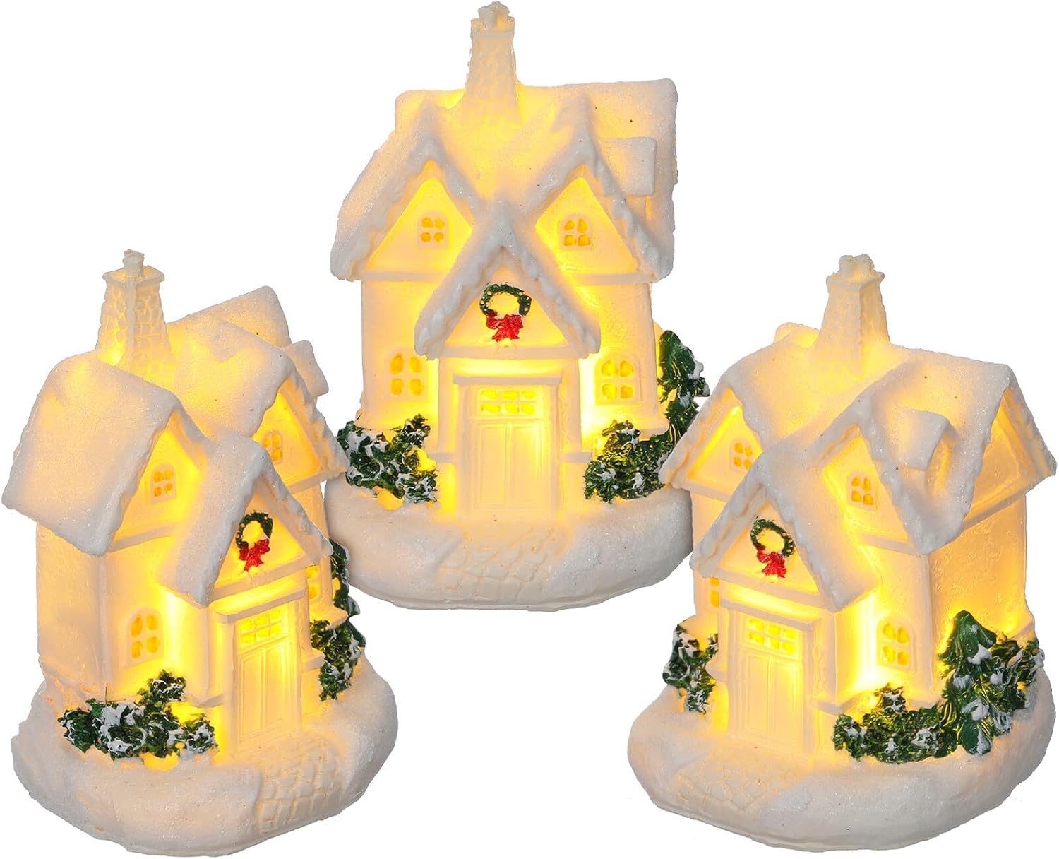 Christmas Party Miniature Resin Houses for Christmas Decor, LED Light
