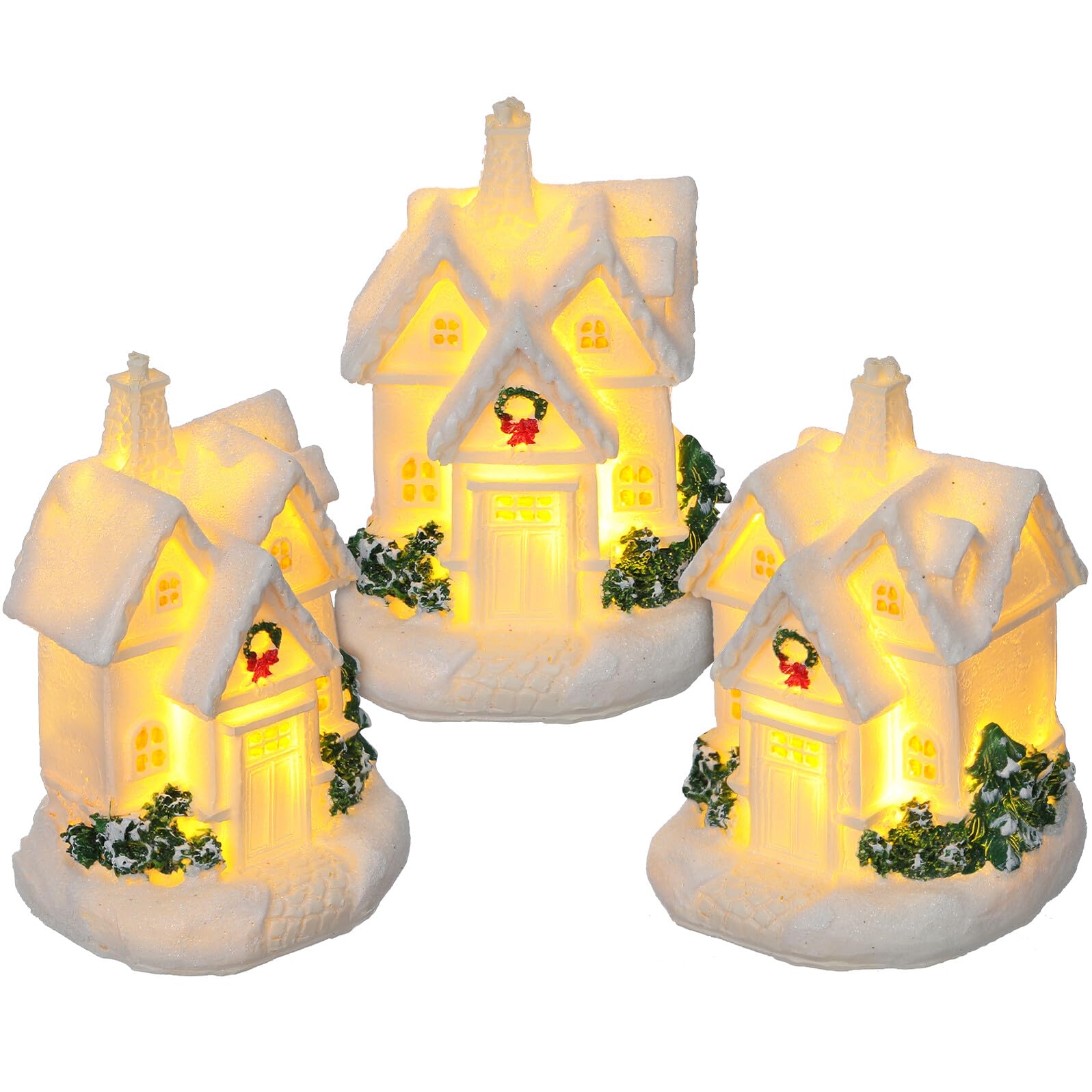Casitas navideñas iluminadas LED y accesorios decorativos para pueblo de Navidad