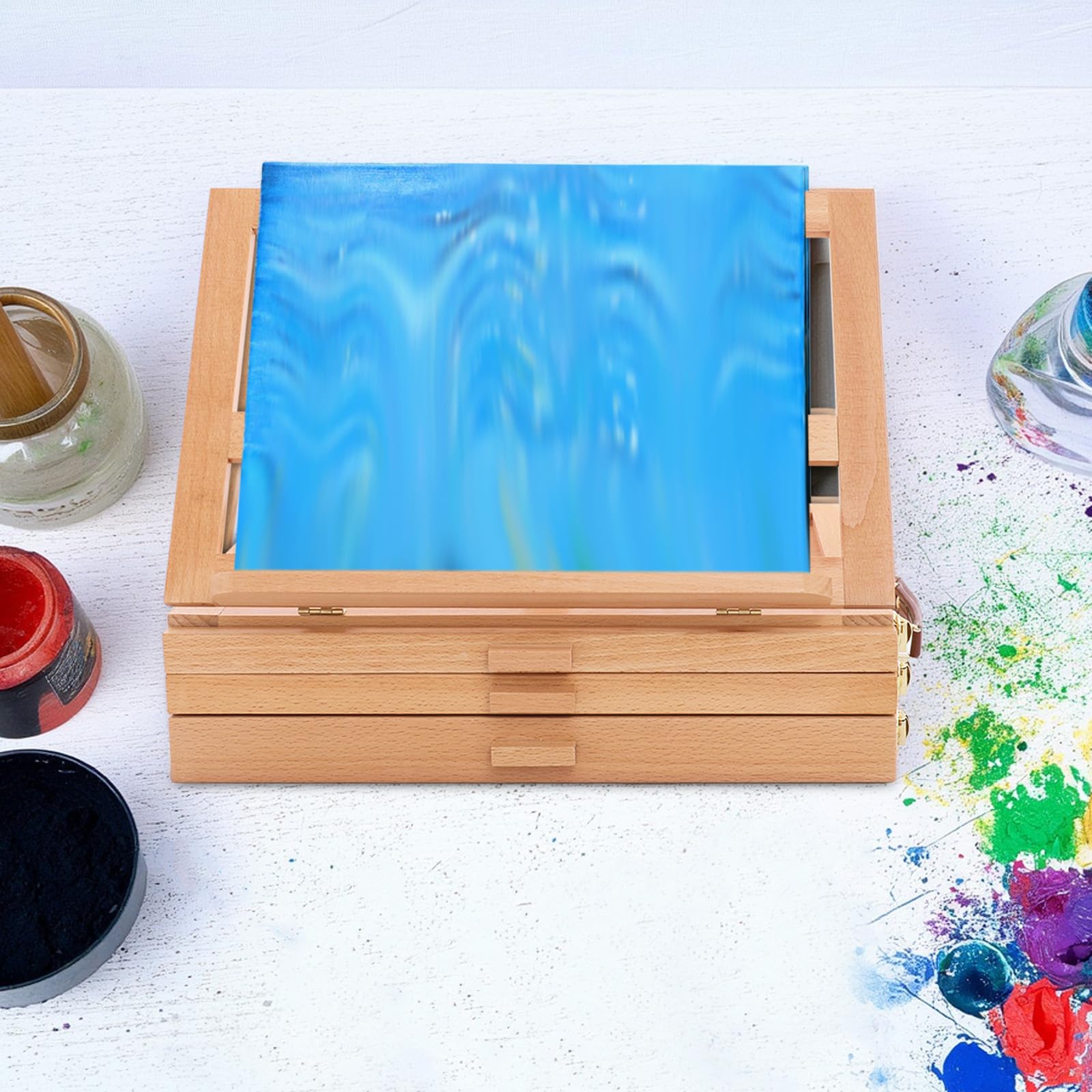 Caballete de mesa ajustable con 3 cajones, caballete portátil de madera de haya, soporte de pintura de alta calidad para artistas, estudiantes, principiantes