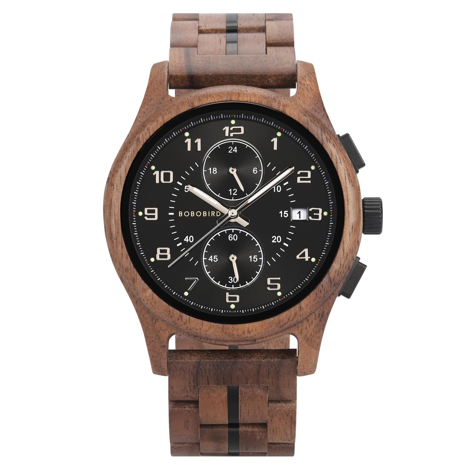 BOBO BIRD Orologio da polso da uomo, in legno, con cronografo, al quarzo, multifunzione, realizzato a mano, leggero ed elegante, ideale per il lavoro e il tempo libero, ottima idea regalo