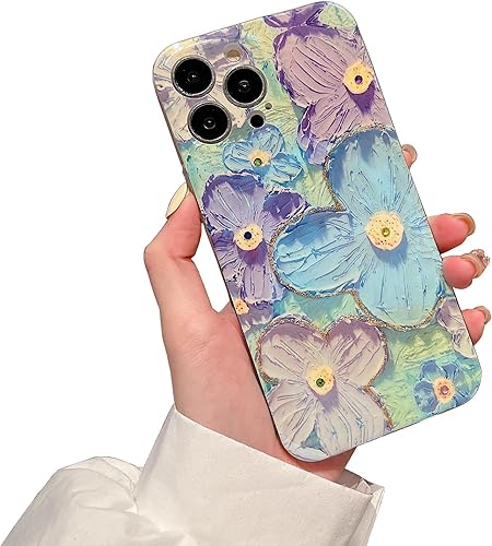 Miniatura 10 de EYZUTAK Funda para iPhone 12, colorida pintura al óleo retro flor rayo láser patrón brillante lindo exquisito floral flor teléfono cubierta elegante