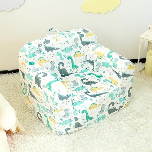 Miniatura 32 de ALIMORDEN Silla rellena de espuma ultrasuave para niños, con diseño de fósiles de dinosaurios que brillan en la oscuridad, sofá de lectura Sherpa