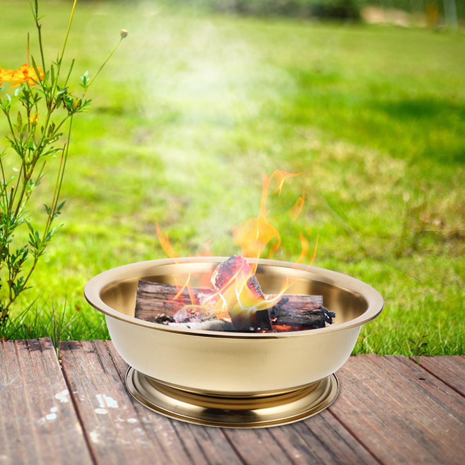 Braciere in Ferro Oro per Campeggio e Rituali Familiari Grande Capacità Design Spazioso Resistente alla Deformazione per Esterni e Giardino