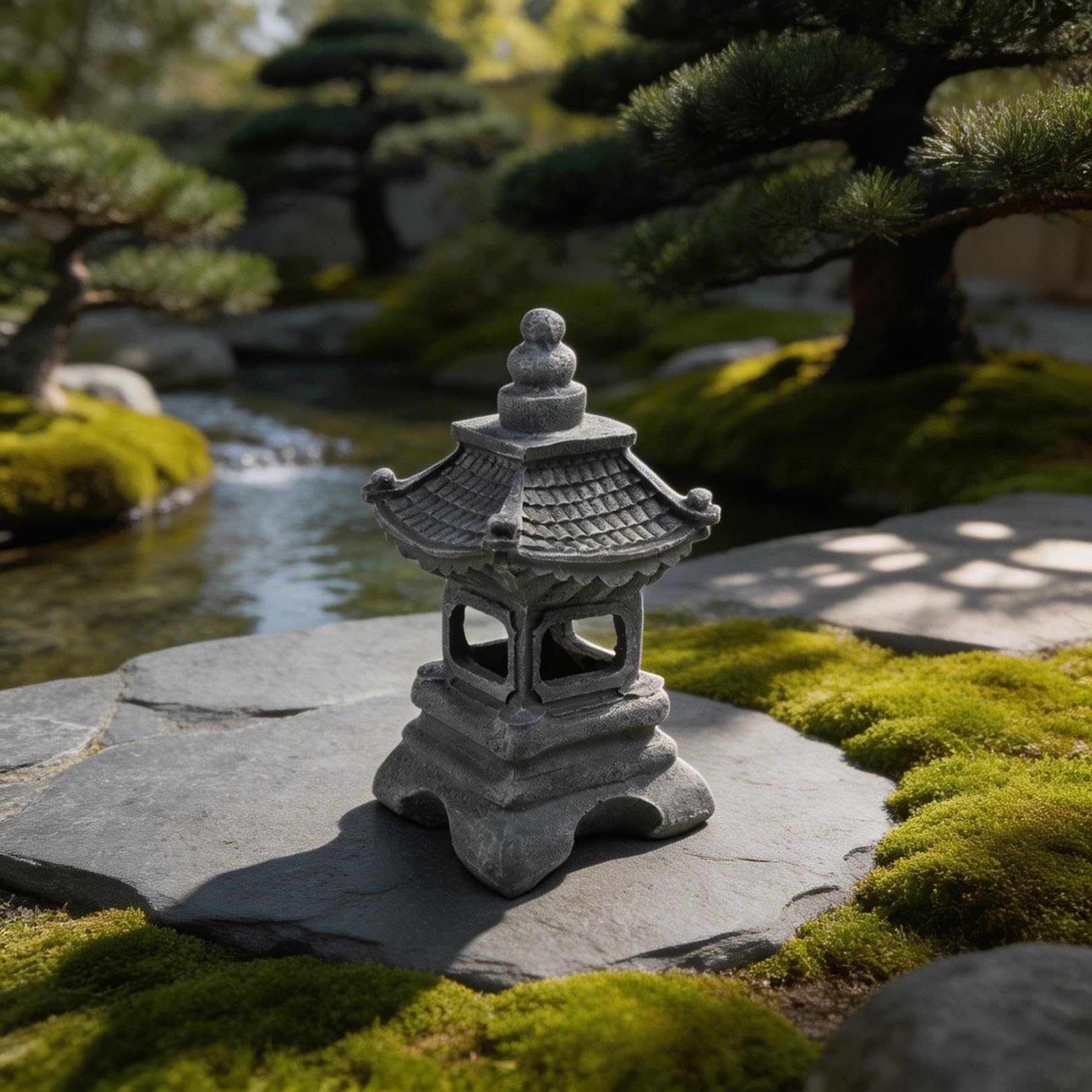 Statua da giardino zen a forma di pagoda solare, lanterna in resina per esterni, luce con LED per decorazione rocciosa giapponese, lampada a torre in stile asiatico resistente alle intemperie, per