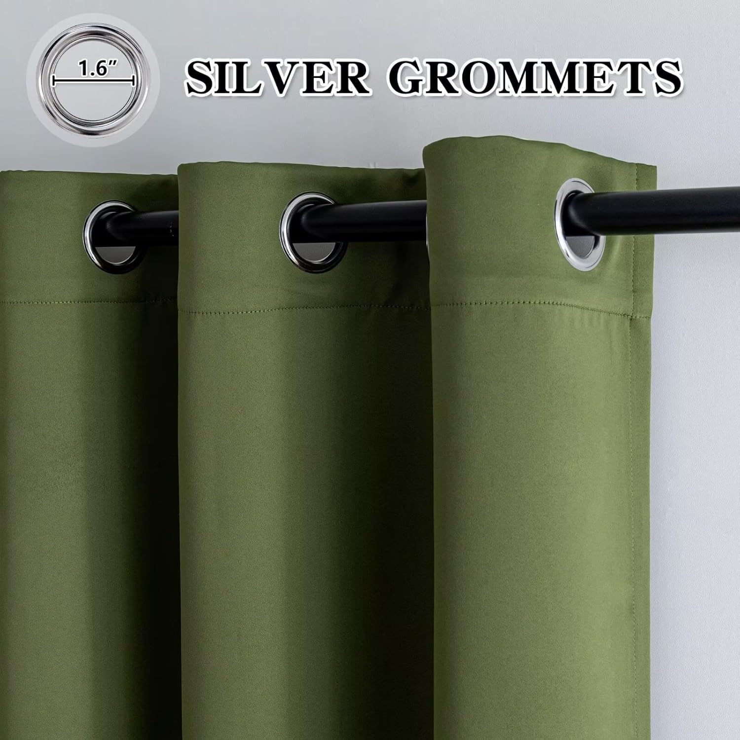 IGEMAEVE Olive Green Curtains 108 Inch Length 2 Panels Set, Light Filtering Curtains for Living Room 108 Inch Long, Grommet Energy Saving Semi Sheer Drapes for Bedroom Window(W52 x L108)