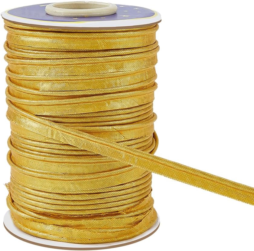 DICOSMETIC 72 Yards x 3/8 Inch(11mm) Piping Cord Trim for Sewing Gold Satin Bias Piping Tape Polyester Bias Tape for Garment Sewing Home Decoration and DIY Craft