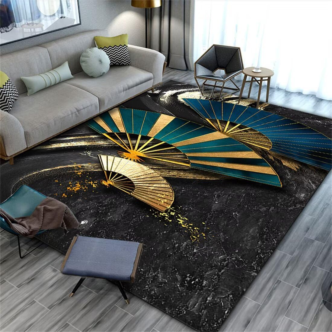 Tapis chambre ado fille 160x200 antidérapant moderne tapis entrée déco maison éventail