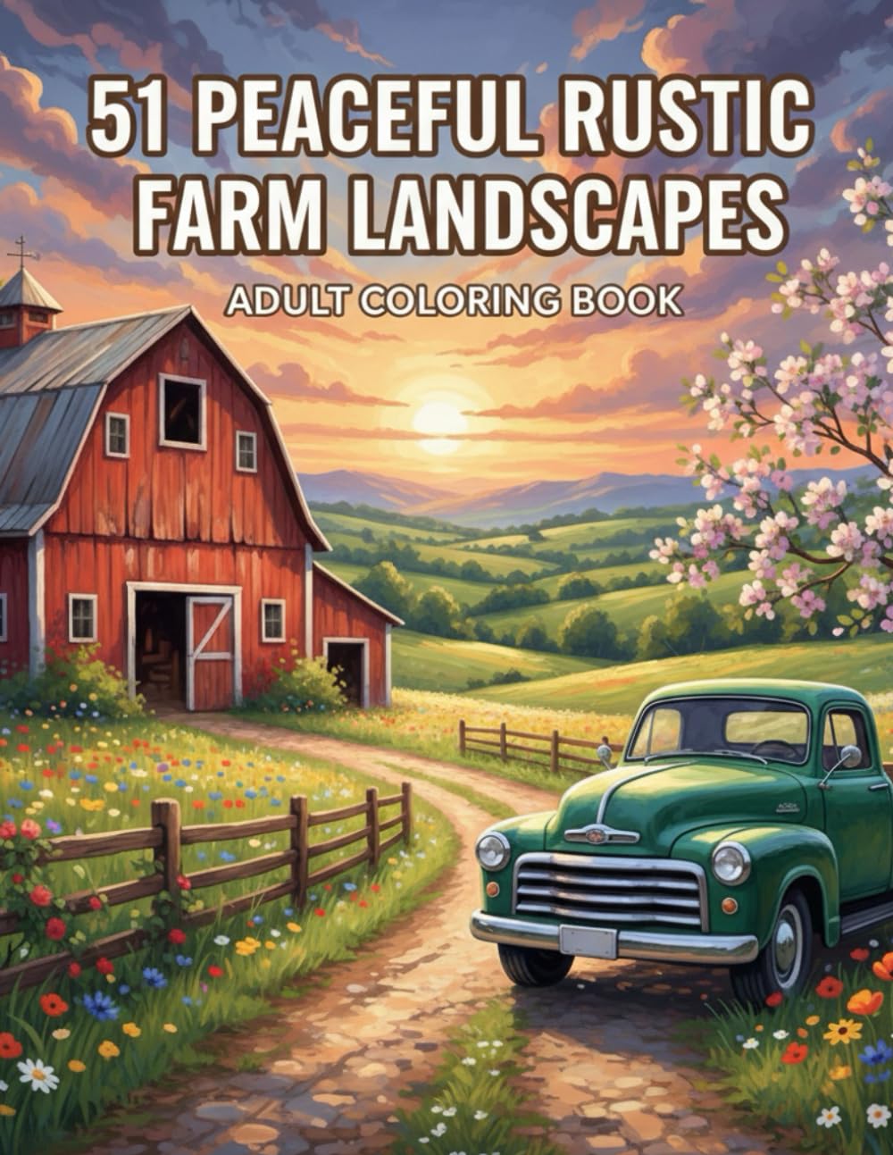 51 Peaceful Rustic Farm Landscapes: Adult Coloring Book: With Rustic Farmhouses, Vintage Barns, Cute Farm Animals, Cozy Interiors, Garden Scenes, ... & Creative Joy (Scenic Homestead Series)