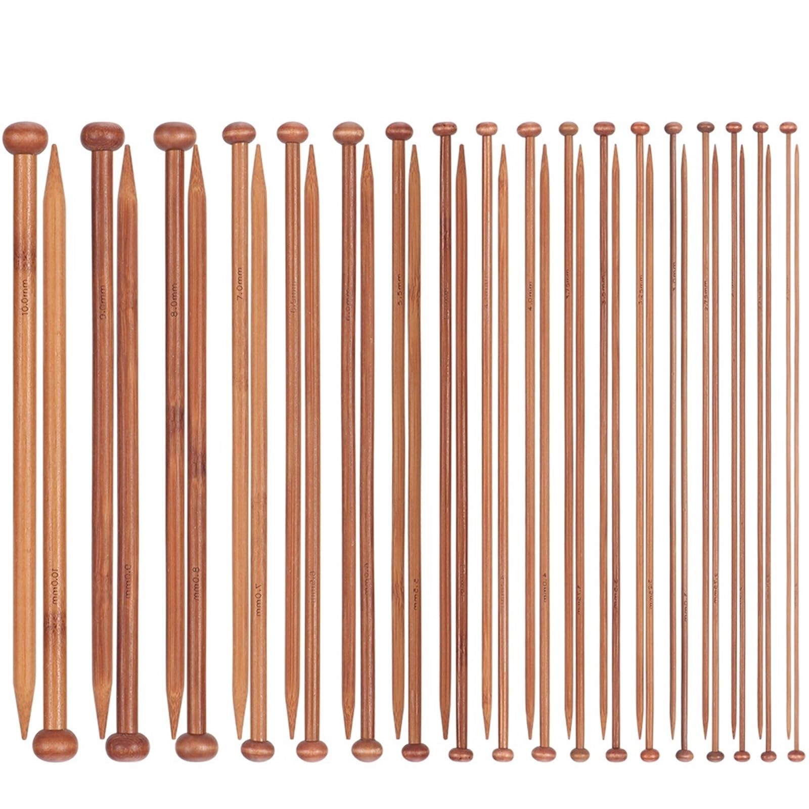 Knitting Needles 36PCS Bamboo Knitting Needles Set Single Pointed Crochet Supplies for Beginners Handmade(25cm)