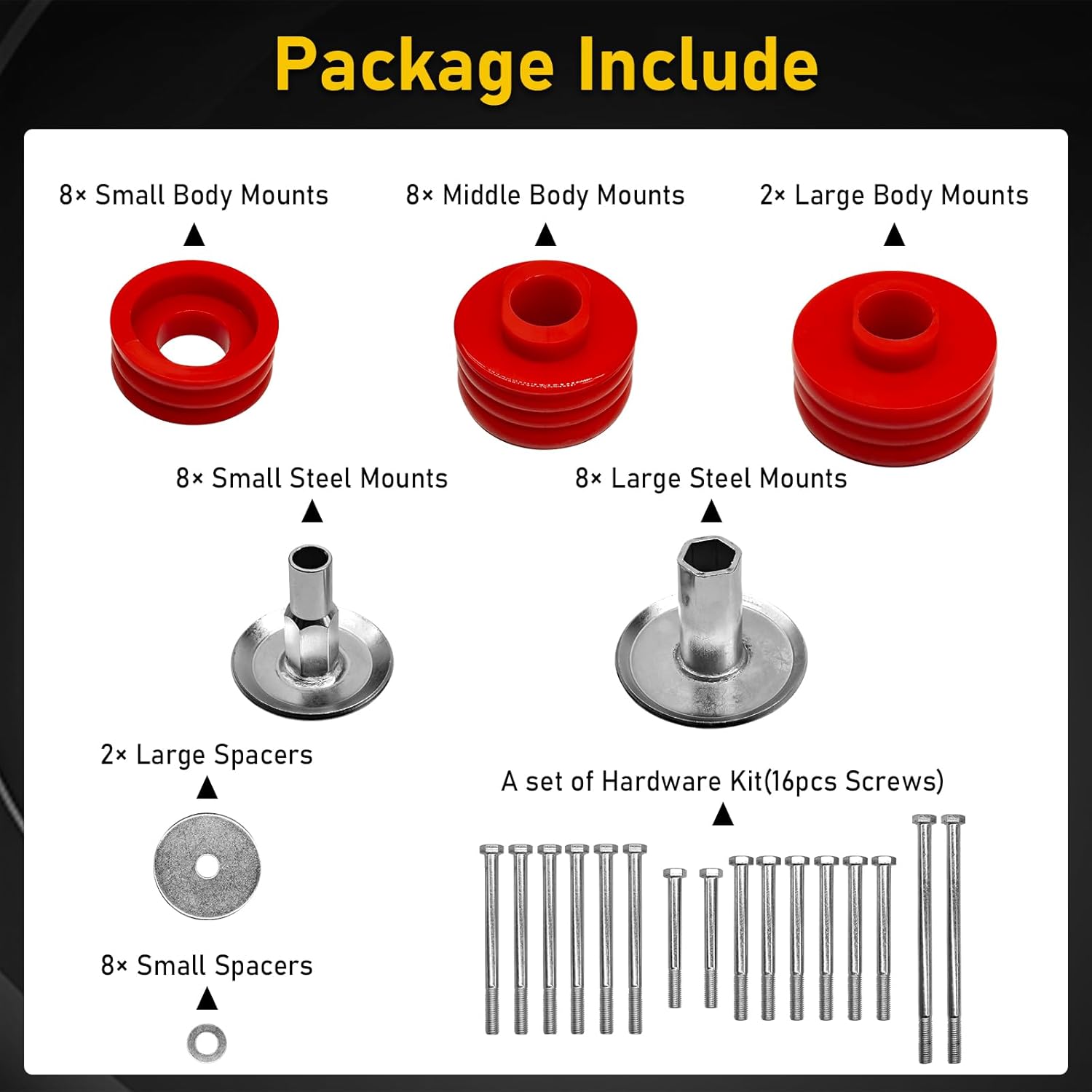 KF04058BK Body Cab Mount Bushings Kit for Ford F250 F350 Super Duty 1999-2007 2WD 4WD Body Cab Mounts Polyurethane with Steel Sleeves & Hardware Set (Red)
