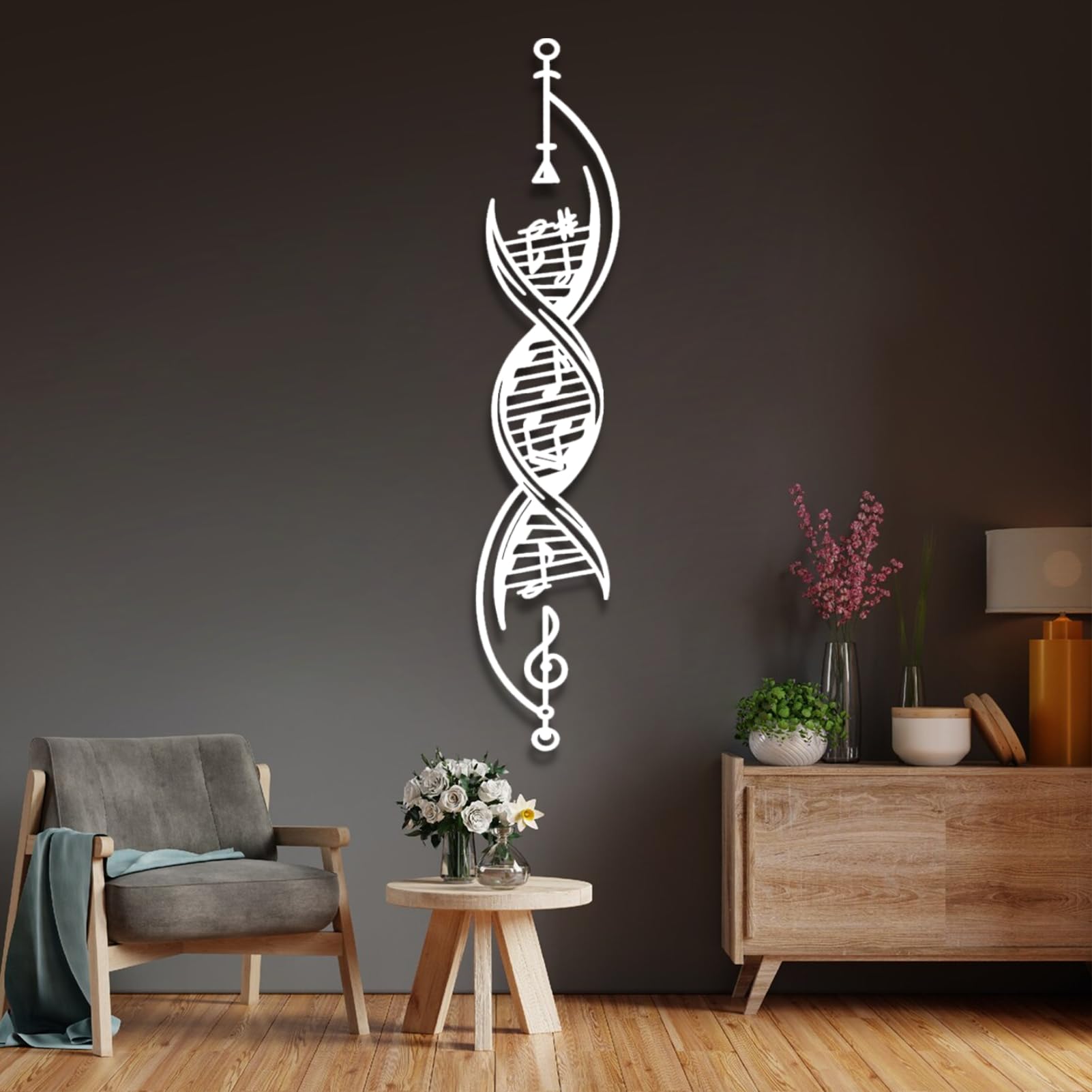 Metal Wall Art-Dna Musical Metal Wall Art, Music Notes Wall Art, Music Wall Decor, Music Art Wall Decor, Music Time, Living Room Decoration, Wall Hangings, Music Lover Gift (9"x 47"| 23x120cm, White)