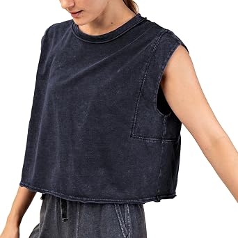 Acid Wash Tank Tops for Women Vintage Cropped Sleeveless Tee Summer Casual Cotton Shirts Workout Grunge Streetwear