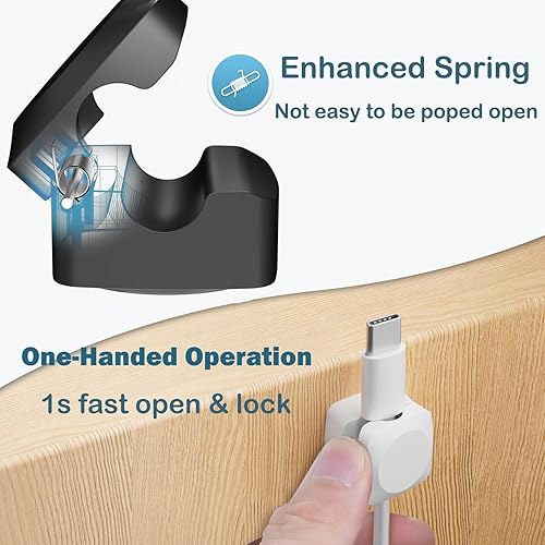 Miniatura 3 de Clips organizadores de cables, paquete de 8 clips giratorios para cables, soporte de cable de resorte para mesita de noche, gestión de cables de