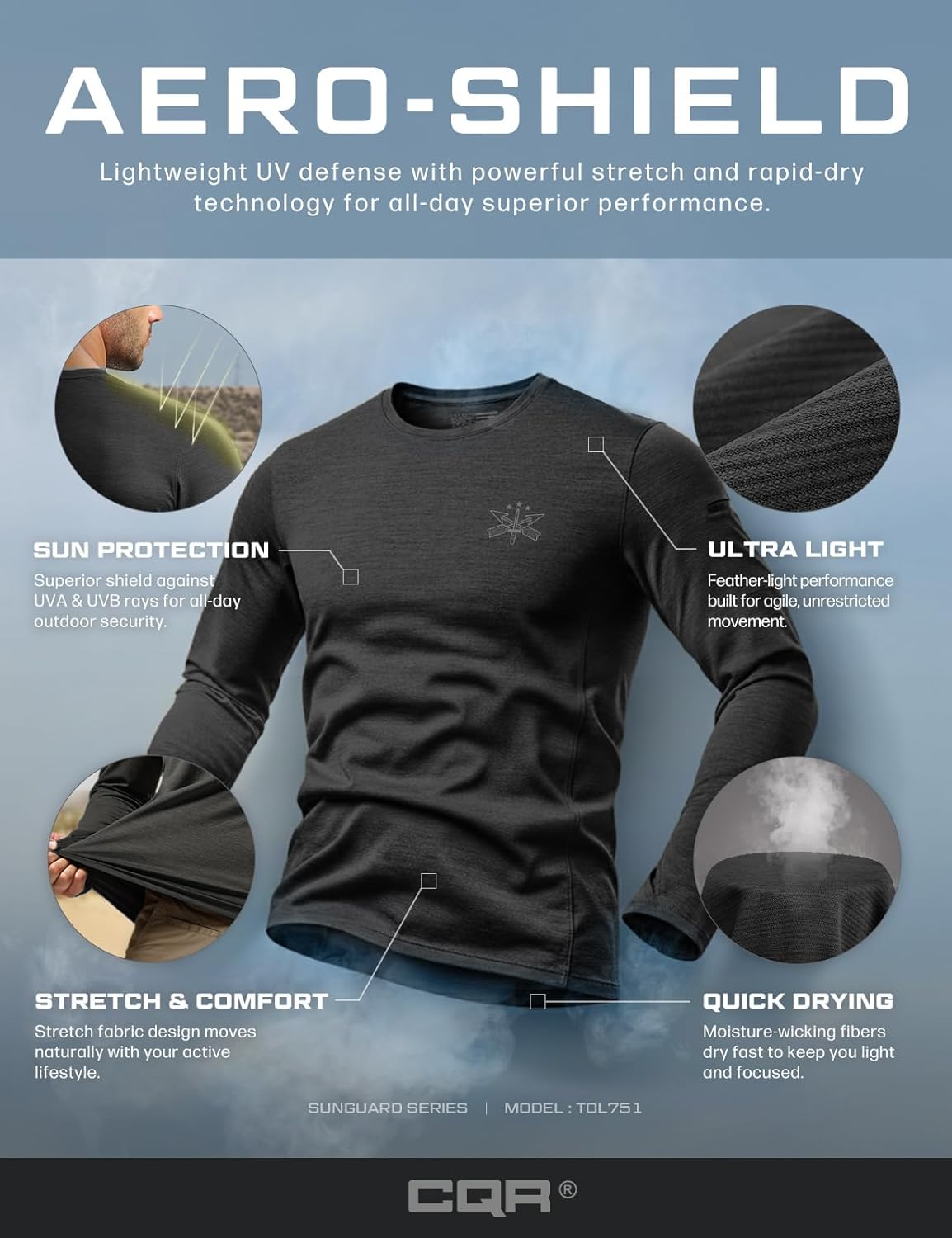 CQR Men's UPF 50+ Sun Protection Long Sleeve Quick Dry Athletic Shirts, Stretch Running Workout Hiking T-Shirts - Image 7