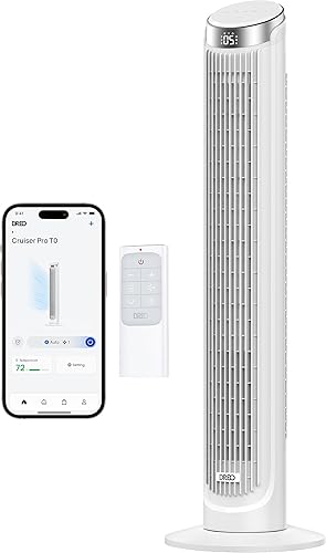 Dreo Ventiladores de torre inteligentes que soplan aire frío, ventilador de pie para dormitorio, oscilación de 90°, ventilador de piso silencioso de