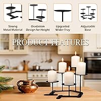 Vista 5 de Candelabro Ajustable Portavelas: Candelabro de Hierro con 5 Velas para Chimenea, para Velas de Pilar, Negro